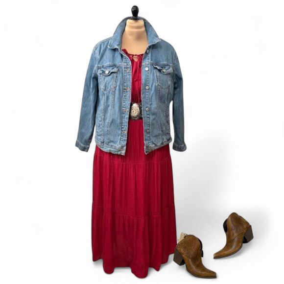 MITTOSHOP Long Sleeve Elastic Waist Tiered Versatile Maxi Dress, NWT! 2X 2XL - Picture 8 of 13